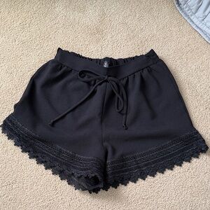 Black Lace Trim Women's Shorts